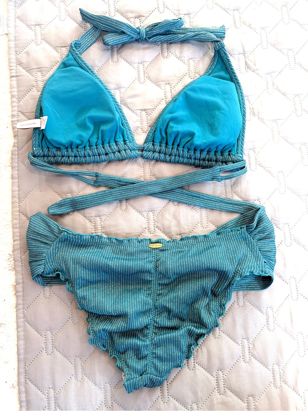 Luli Fama Teal Ribbed Bikini Set - sz XL/D - Picture 2 of 3